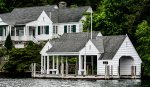 White Boathouse On Lake George New York by Trinket Mason